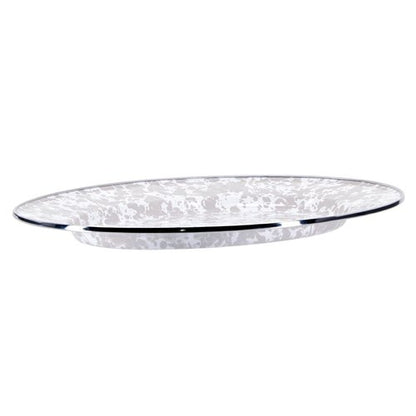 Golden Rabbit Enamelware Oval Platter, 12 x 16in, Taupe Swirl