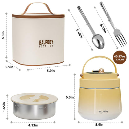 Thermo for Hot Food Adults 40OZ Soup Thermo Lunch Containers Wide Mouth Vacuum Insulated Food Jar Stainless Steel Leakproof Lunch Box with Spoon and Fork, Keeps Food Warm, Ideal Gift for Women