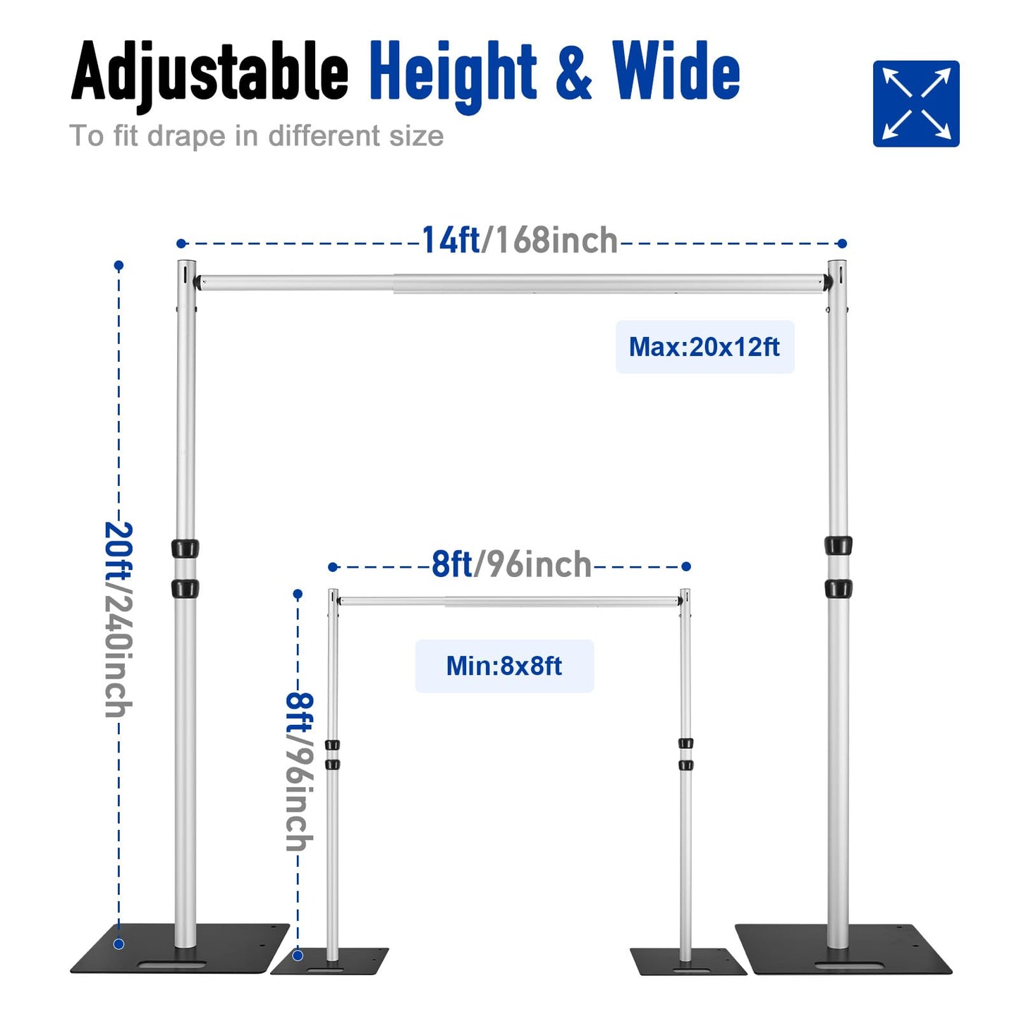 Heics Heavy Duty Backdrop Stand, 20x14ft Pipe and Drape Stand, Balloon Arch Stand, Banner Stand for Wedding Decor, Party Decorations, Baby Shower Backdrop, Sturdy Event Party Supplies