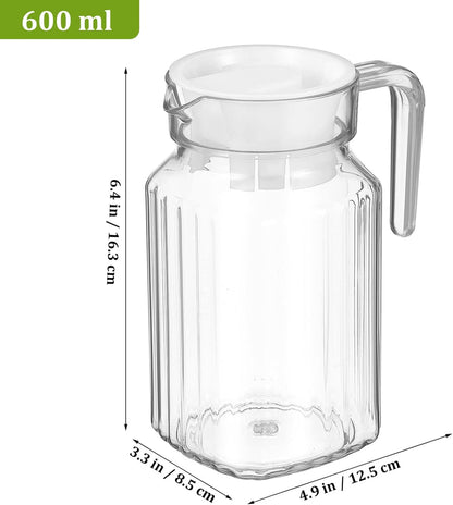 SEWACC 2 Pcs Pot Cold Water Bottle, 21oz/600mL Glass Pitcher with Lid, Covered Pitchers for Iced Tea, Fridge Jug Water