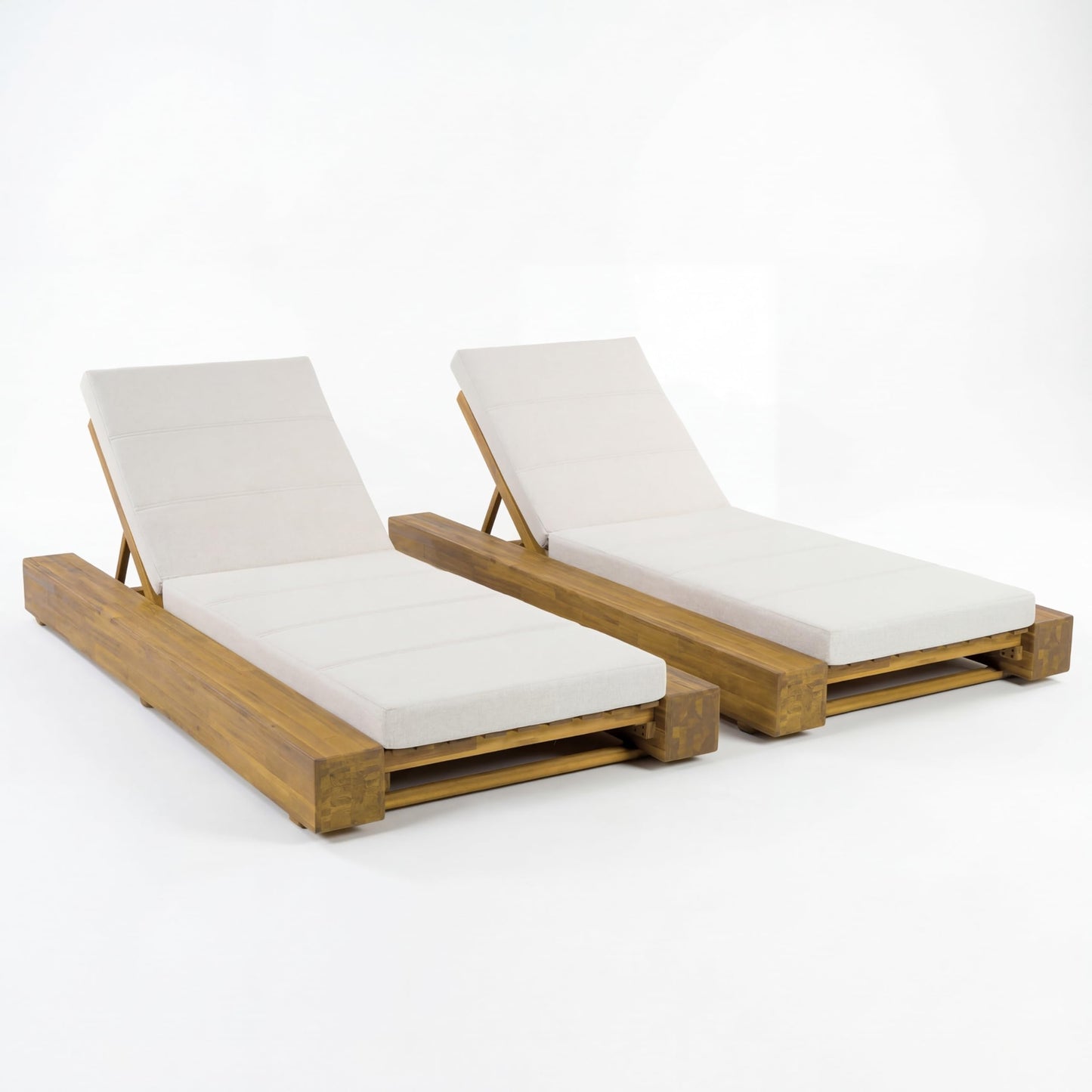 Christopher Knight Home Tory Acacia Wood Chaise Lounge Chair Outdoor Set of 2, Poolside Sun Lounger Recliner, Patio Outdoor Chaise Lounge with Cushions, Adjustable Backrest Lounge Sofa, Beige+Teak