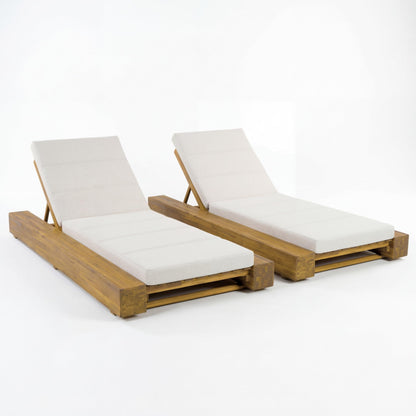Christopher Knight Home Tory Acacia Wood Chaise Lounge Chair Outdoor Set of 2, Poolside Sun Lounger Recliner, Patio Outdoor Chaise Lounge with Cushions, Adjustable Backrest Lounge Sofa, Beige+Teak