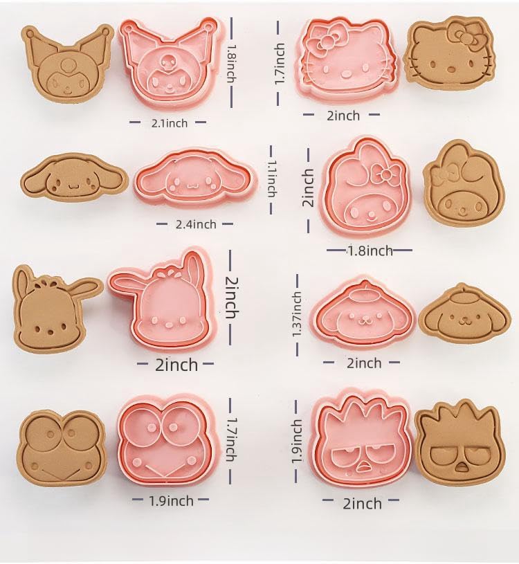 Cute KITTY Cat Cookie Cutter Set - 8 Pieces Cartoon Cookie Cutters with Embossed Pattern for DIY Baking