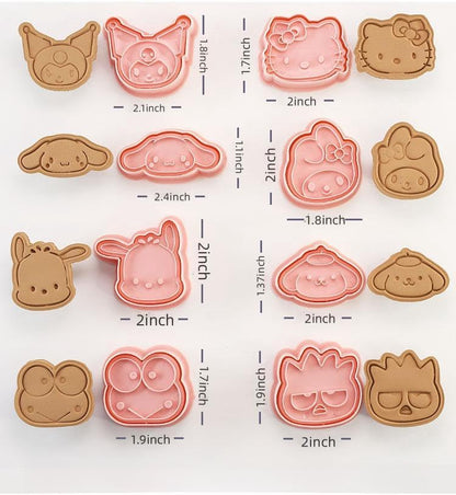 Cute KITTY Cat Cookie Cutter Set - 8 Pieces Cartoon Cookie Cutters with Embossed Pattern for DIY Baking