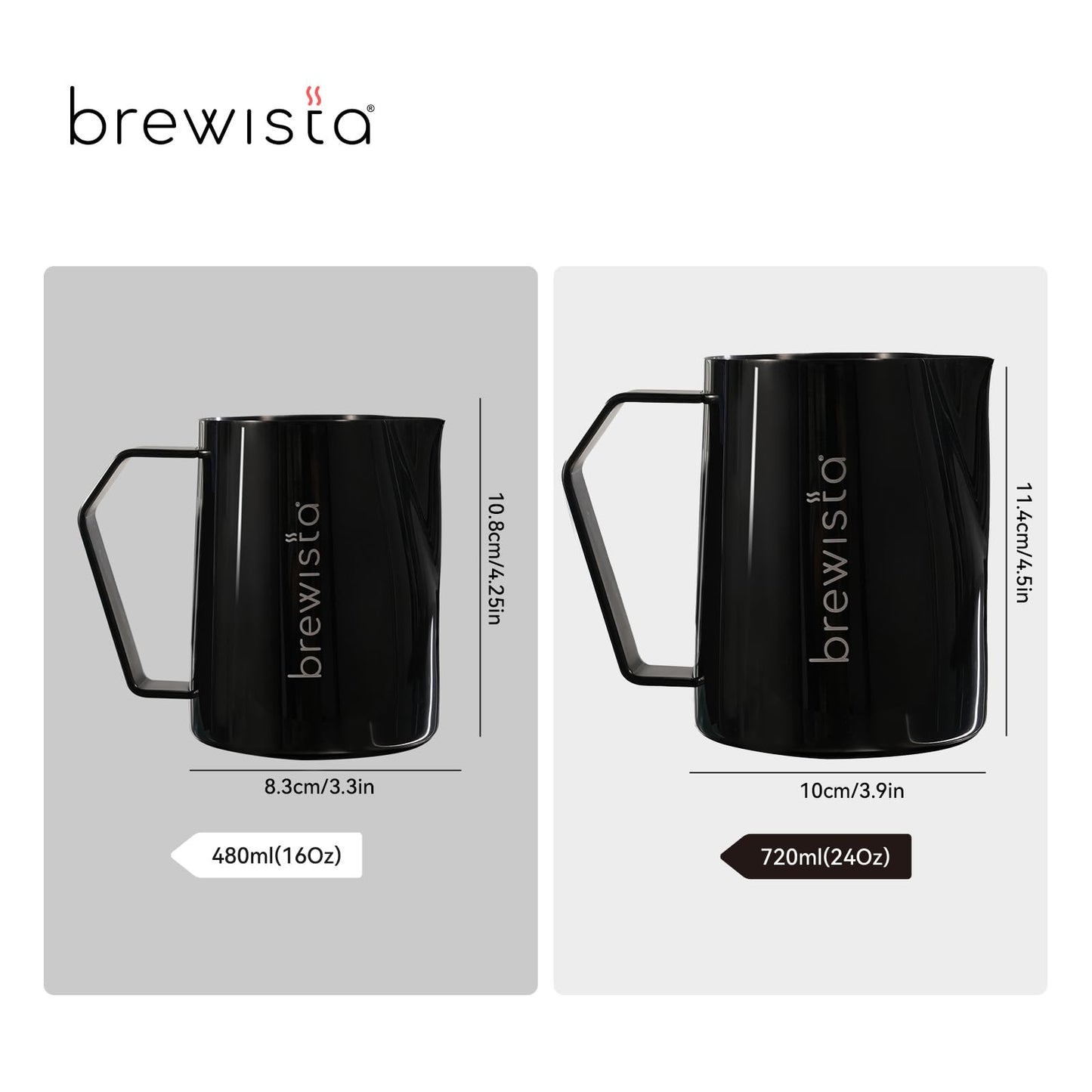 Brewista Precision Milk Frothing Pitcher, Steaming Jug, Coffee, Espresso Machine Accessories for Barista, Latte Art, Cappuccino, Stainless Steel Cup, 24 oz/720 ml, Matte Black