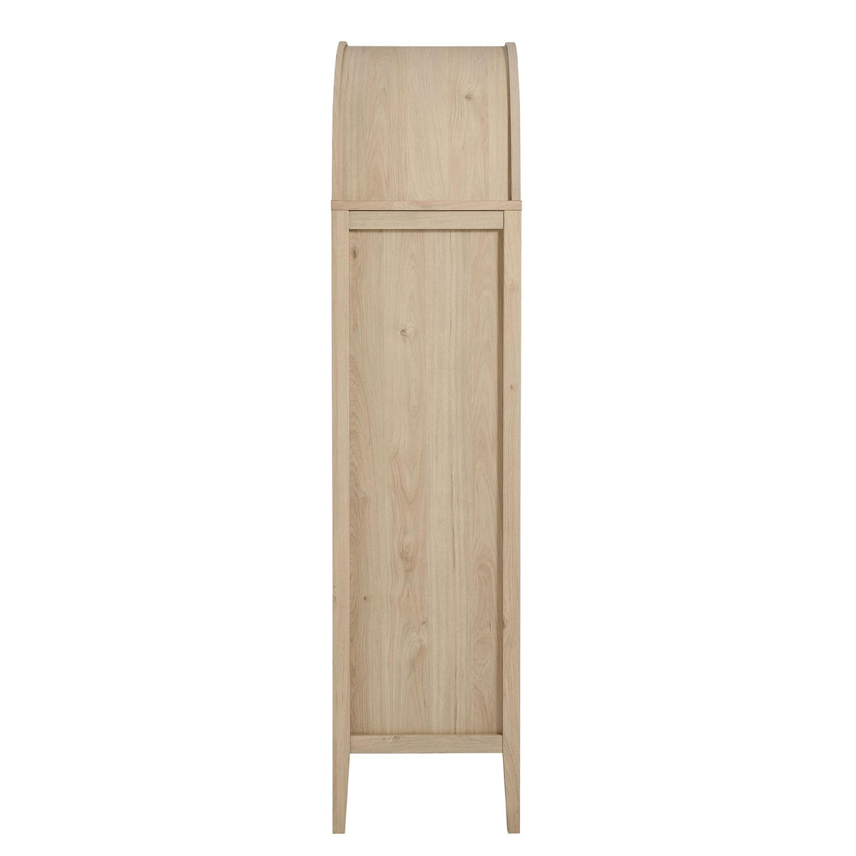 Modway Nolan Modern Farmhouse 71 Inch Tall Arched Storage Display Cabinet in Light Oak Wood Grain - 4-Tier Bookcase with Glass Doors and Shelves - Arch Accent Cabinet for Living Room