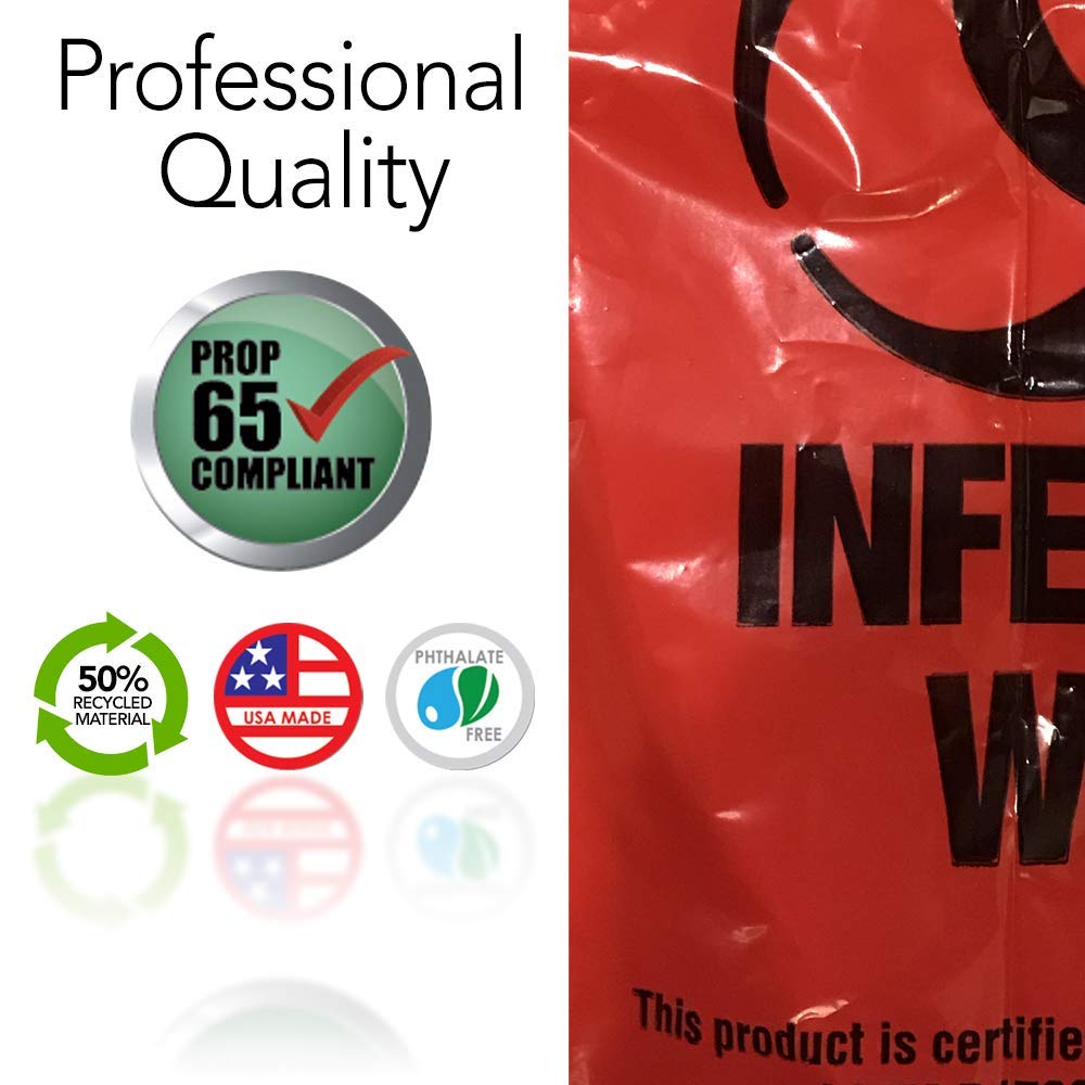 RESILIA Biohazard Bags - Hazardous Waste Disposal, Meets DOT ASTM Standards for Hospital Use, OSHA Approved, Red, 33 Gallon, 29" W x 43" L, 1.1 Mil, 0.0011 Inch, 20 Bags, Made in the USA