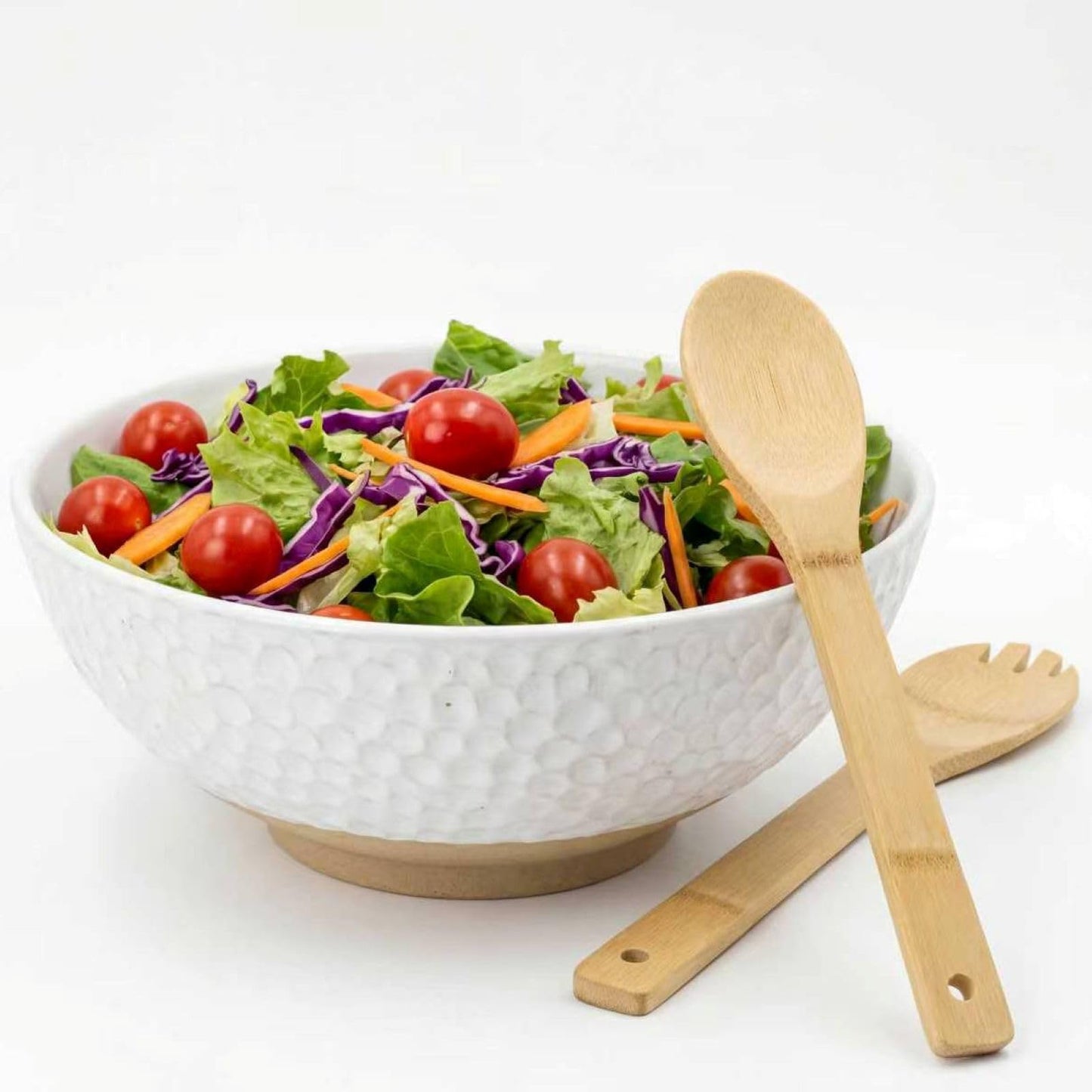 Wgtalation Large Ceramic Dinner Bowl - Handmade Salad Bowl Set, 58 oz. Dishwasher and Oven Safe, Vanilla White 9.5 inch”