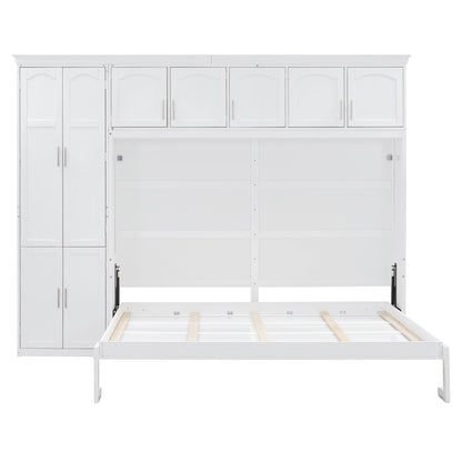 Merax Queen Size Murphy Bed Wall Bed with Cabinets,White