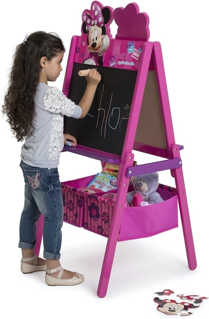 Delta Children Wooden Double-Sided Kids Easel with Storage -Ideal for Arts & Crafts, Homeschooling and More, Disney Minnie Mouse - Greenguard Gold Certified, Drawing