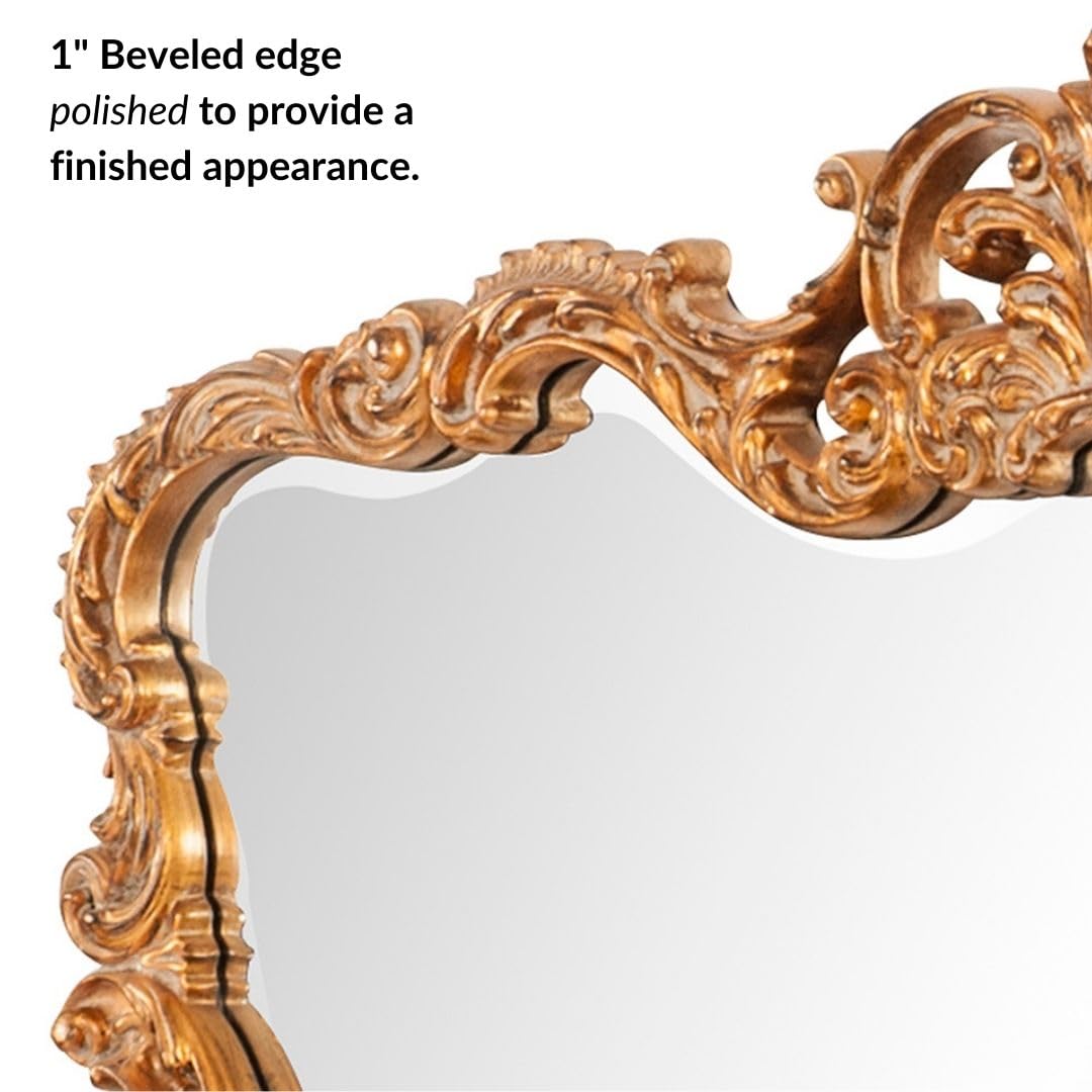 Howard Elliott Collection Antiqued Talida Gold Ornate Mirror for Wall, Large Focal Point Rectangular Bedroom Living Room & Vanity Wall Mounted Mirror in Resin Frame, Gold Leaf, 27 x 38 Inch