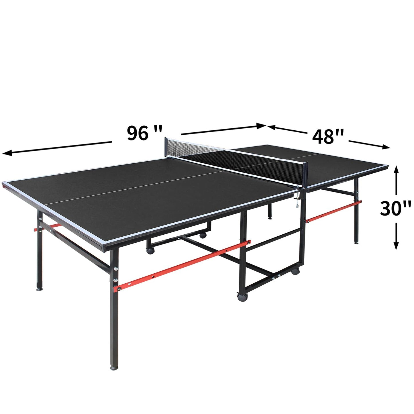 KL KLB Sport 8Ft Mid-Size Ping Pong Table, Foldable & Portable Table Tennis Table Set for Indoor Games with Net, 2 Table Tennis Paddles and 3 Balls (Black)
