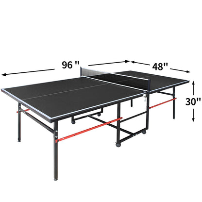 KL KLB Sport 8Ft Mid-Size Ping Pong Table, Foldable & Portable Table Tennis Table Set for Indoor Games with Net, 2 Table Tennis Paddles and 3 Balls (Black)