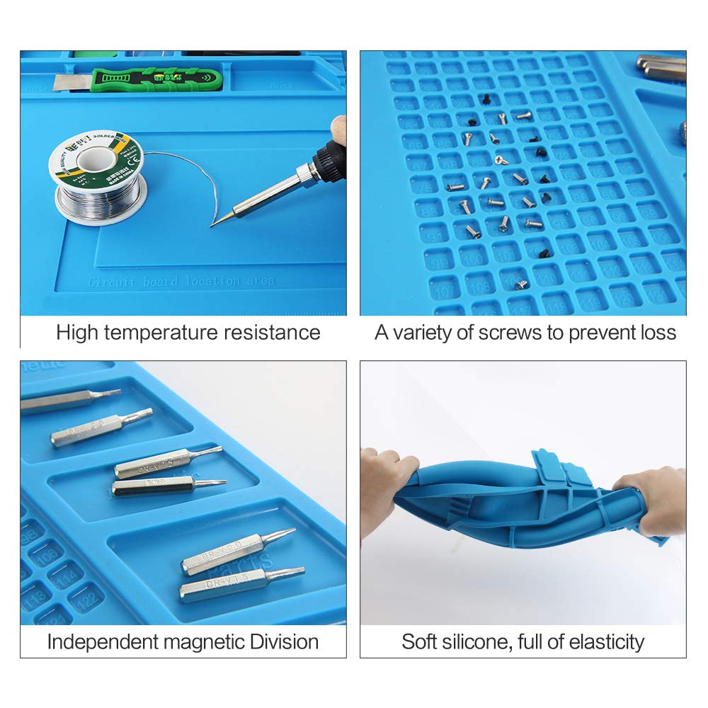 DEYUE Silicone Repair Mat (17.7 x 11.8 Inches, 45 x 30 cm) with Scale Ruler and Screw Position, Soldering Anti-Static, Anti-Corrosion, Heat Resistant Pad for Soldering Electronics, Smartphone