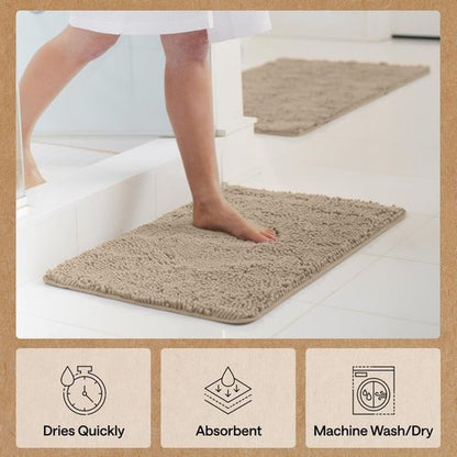 GORILLA GRIP Bath Rug Mat - Thick Absorbent Chenille | Quick-Dry Microfiber, 54x24, Gray Beige