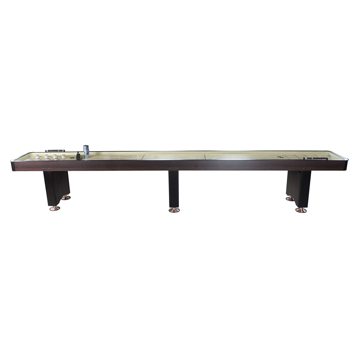 Playcraft Woodbridge Shuffleboard Table with Storage Cabinet - Shuffle Board Game Table Set with Matching Abacus, 8 Pucks, Brush & Wax (Made in USA) - Pro Style Climate Adjusters - Espresso - 16ft