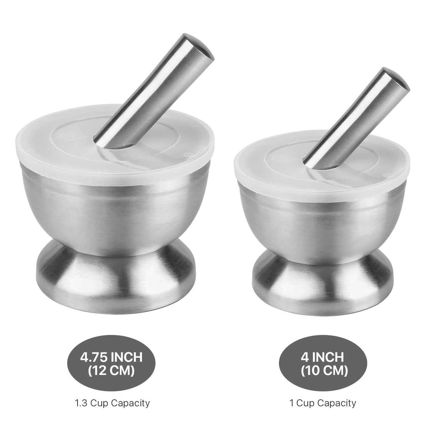 Flexzion Brushed Stainless Steel Mortar and Pestle, 4-Inch Muddler and Bowl for Spice and Herbs
