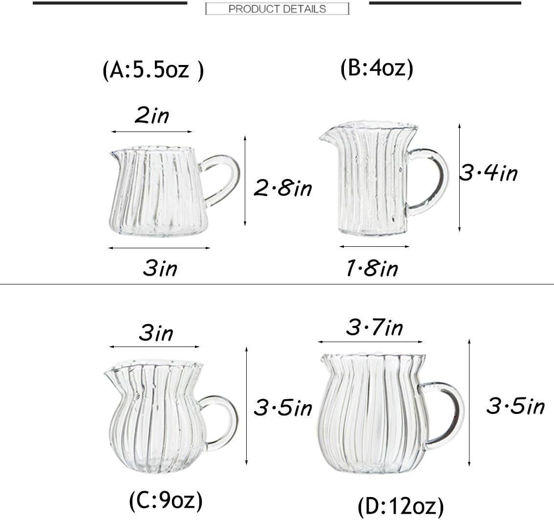 CHOOLD Creative Clear Crystal Glass Creamer Jug for Kitchen, Embossed Stripe (4/5.5/9/12oz)