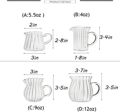CHOOLD Creative Clear Crystal Glass Creamer Jug for Kitchen, Embossed Stripe (4/5.5/9/12oz)