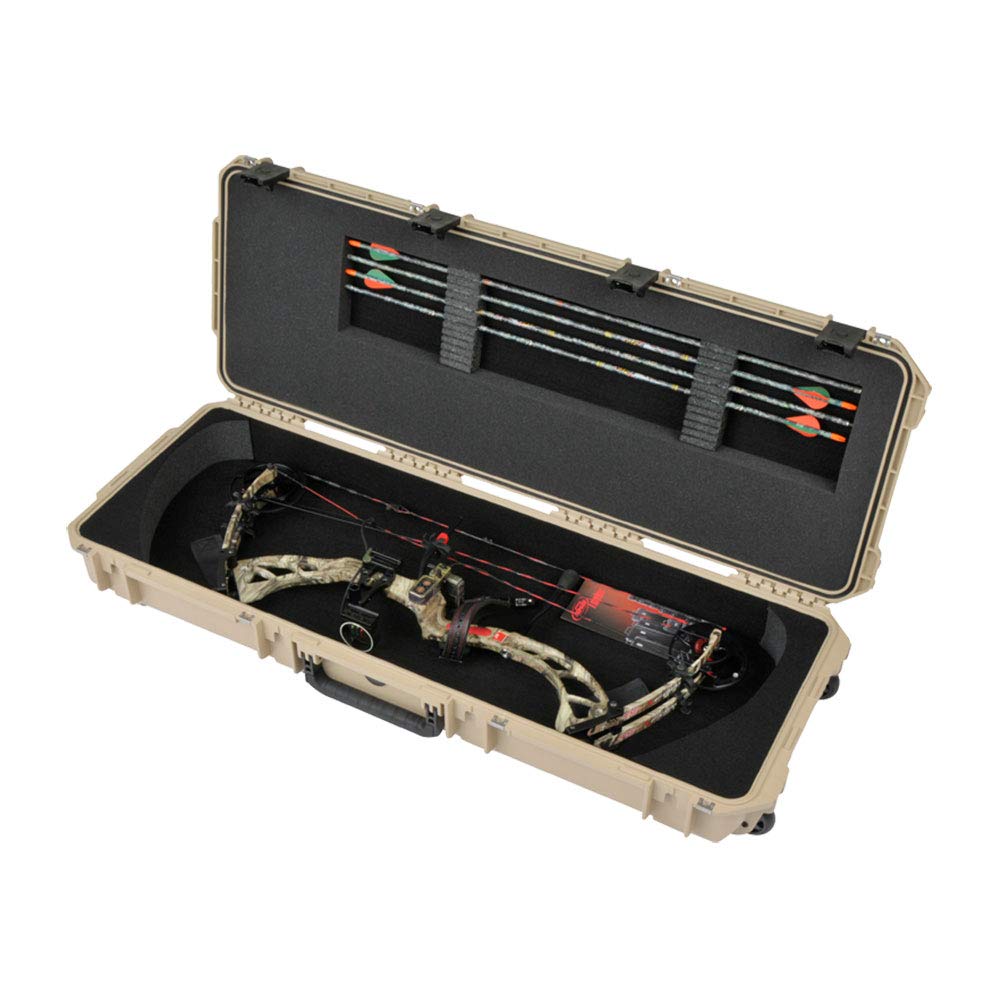 SKB Cases iSeries 4214 Portable Waterproof Hard Plastic Exterior Parallel Limb Bow Crossbow Case with Wheels and TSA Approved Latches, Tan