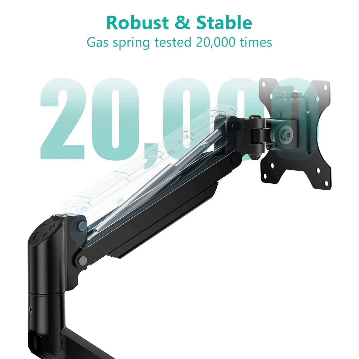 WALI Single Monitor Mount, Gas Spring Monitor Arm for 17-34 inch Screens, Adjustable Computer Monitors Stand up to 26.4lbs, with Clamp and Grommet Base, Mounting Holes 75 and 100mm (GSMP001N), Black