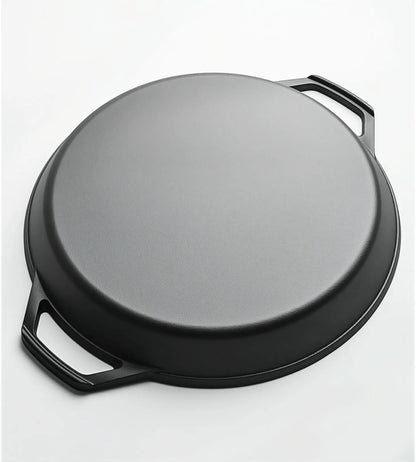 LI-GELISI 26-inch cast iron frying pan with double auxiliary handles, nitrogen-treated for rust resistance, suitable for stoves/grills/campfires, heavy-duty frying pan for outdoor cooking