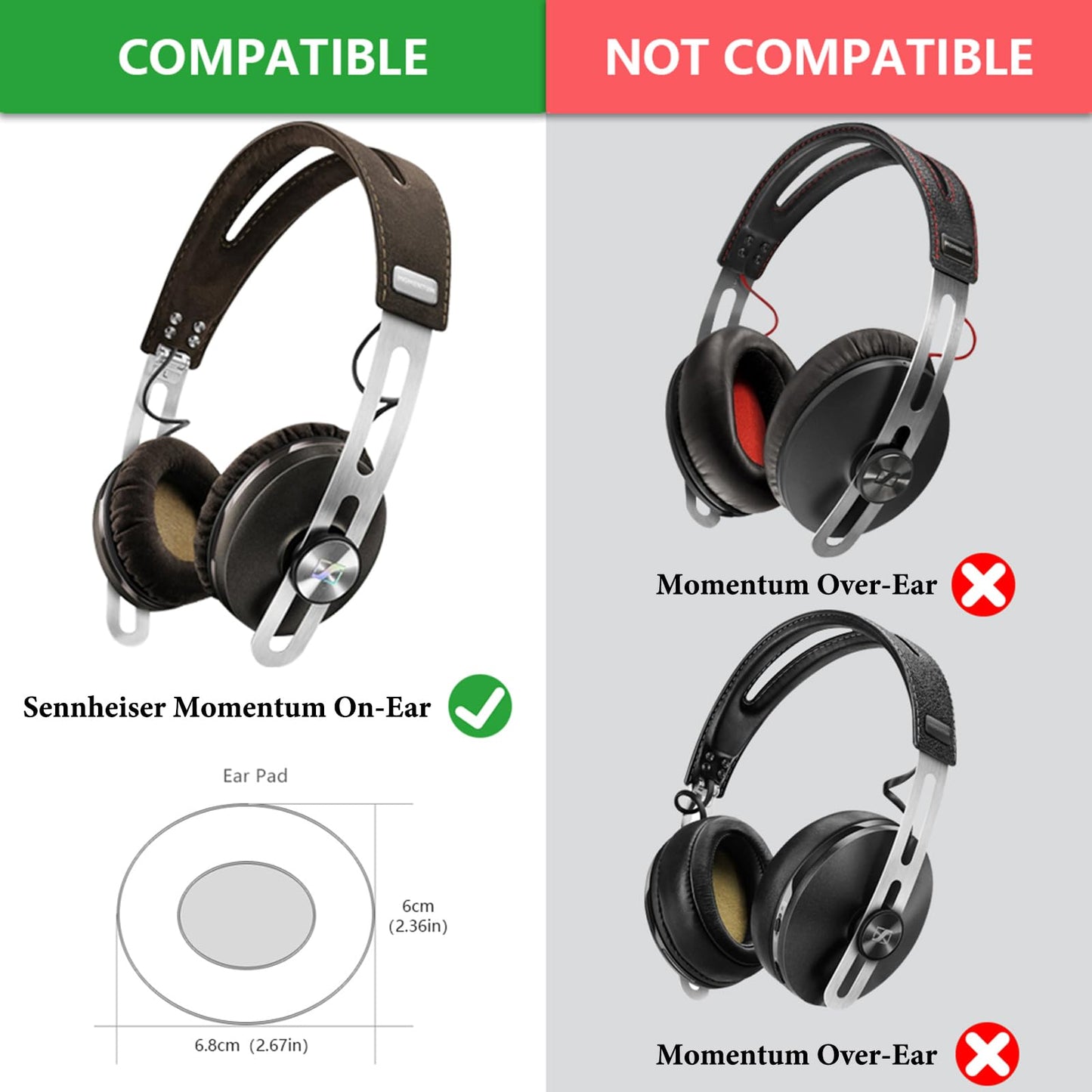 Geekria Comfort Velour Replacement Ear Pads for Sennheiser Momentum On-Ear, Momentum 2.0 Wireless, HD1 On-Ear Headphones, Repair Parts with Video Guide (Black Velvet)
