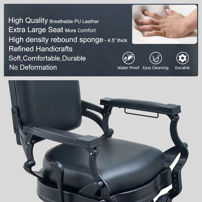 McDooFly Barber Chair Heavy Duty 700 lbs - Salon Chair for Hair Stylist - Black Reclining Barber Chairs for Barbershop - Salon Tattoo Shampoo Beauty Massage Equipment