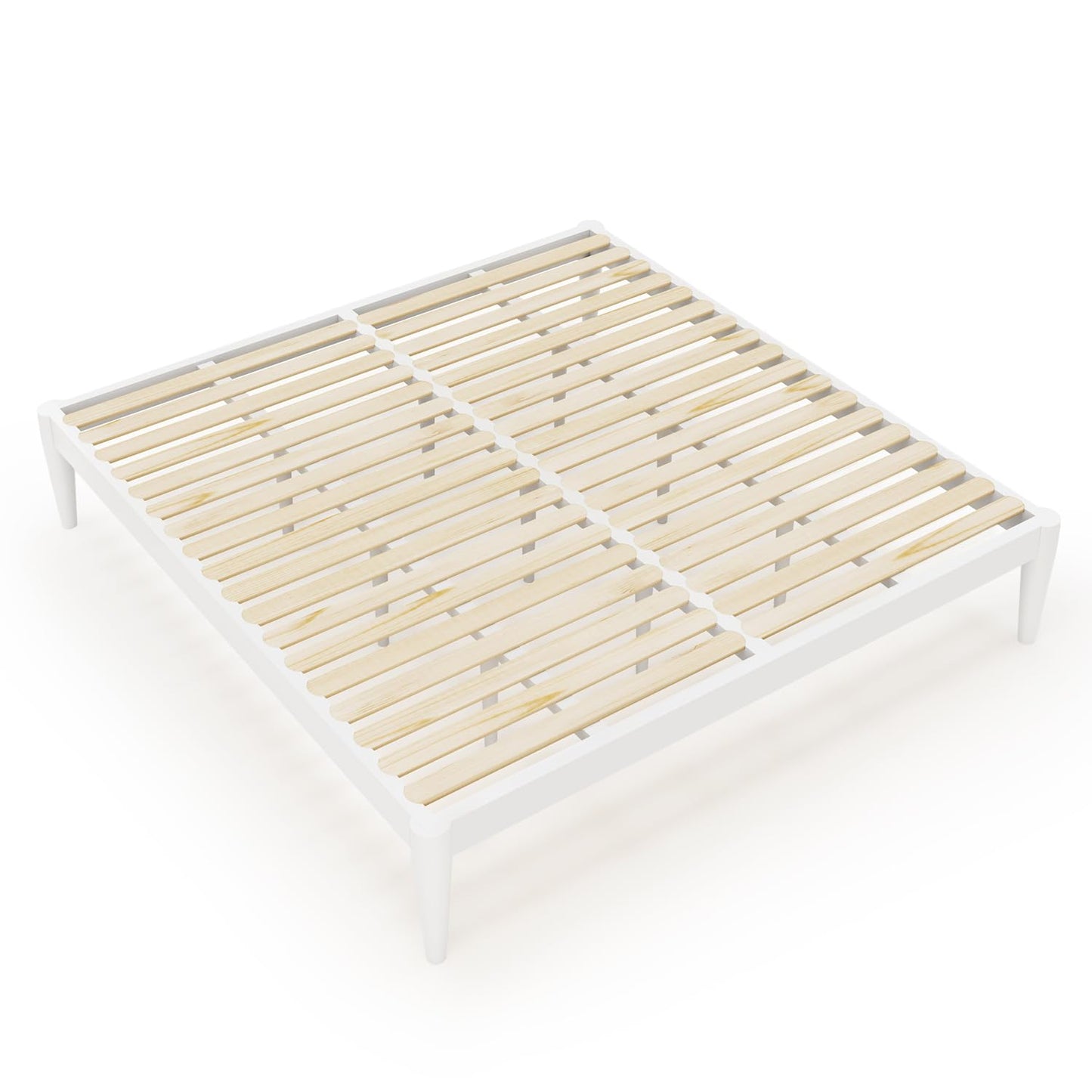 IOTXY King Platform Bed Frame - Solid Wood 16-Inch Height Mattress Foundation Base with Densely Slats and Heavy-Duty Support Legs, No Box Spring Needed, White