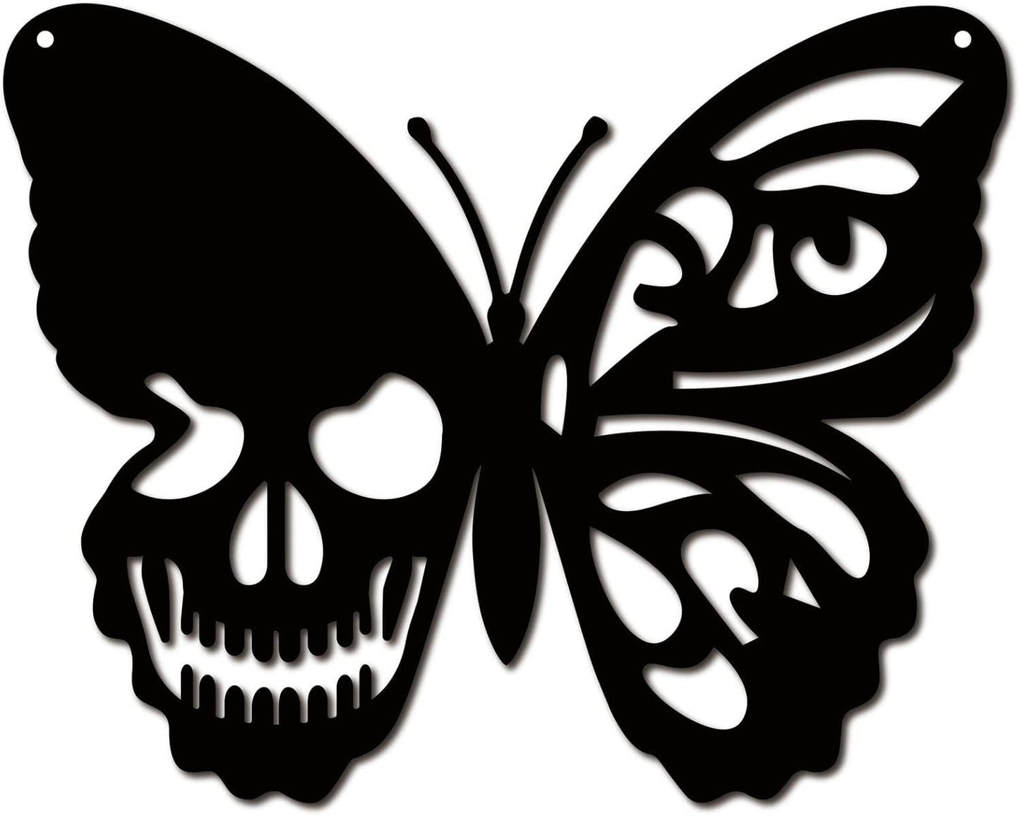 CREATCABIN Skull Butterfly Metal Wall Art Decor, Black Iron Sculpture for Indoor Outdoor Home Decoration