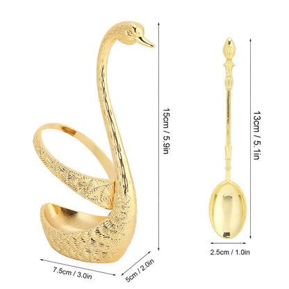 Gold Coffee Spoon for Coffee Bar, 6pcs 5in Long Coffee Stir Spoon Crown Handle Dessert Spoons Tea Spoons Espresso Spoons with Decorative Swan Base Holder (Gold)