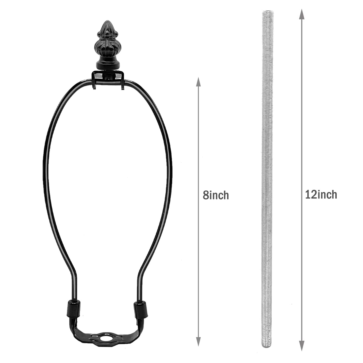 ECUDIS Table Lamp Wiring Kit with 8 Inch Harp, 3-Way Socket 2 Pieces 12" Lamp Pipe, with Instructions for DIY Lamp Design or Repair (Black)