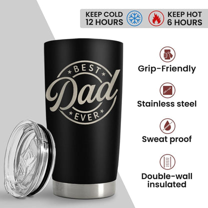 20oz SANDJEST Best Dad Ever Tumbler with Lid - Insulated Stainless Steel Cup- Coffee Mug for Sport Travel Office, Gift