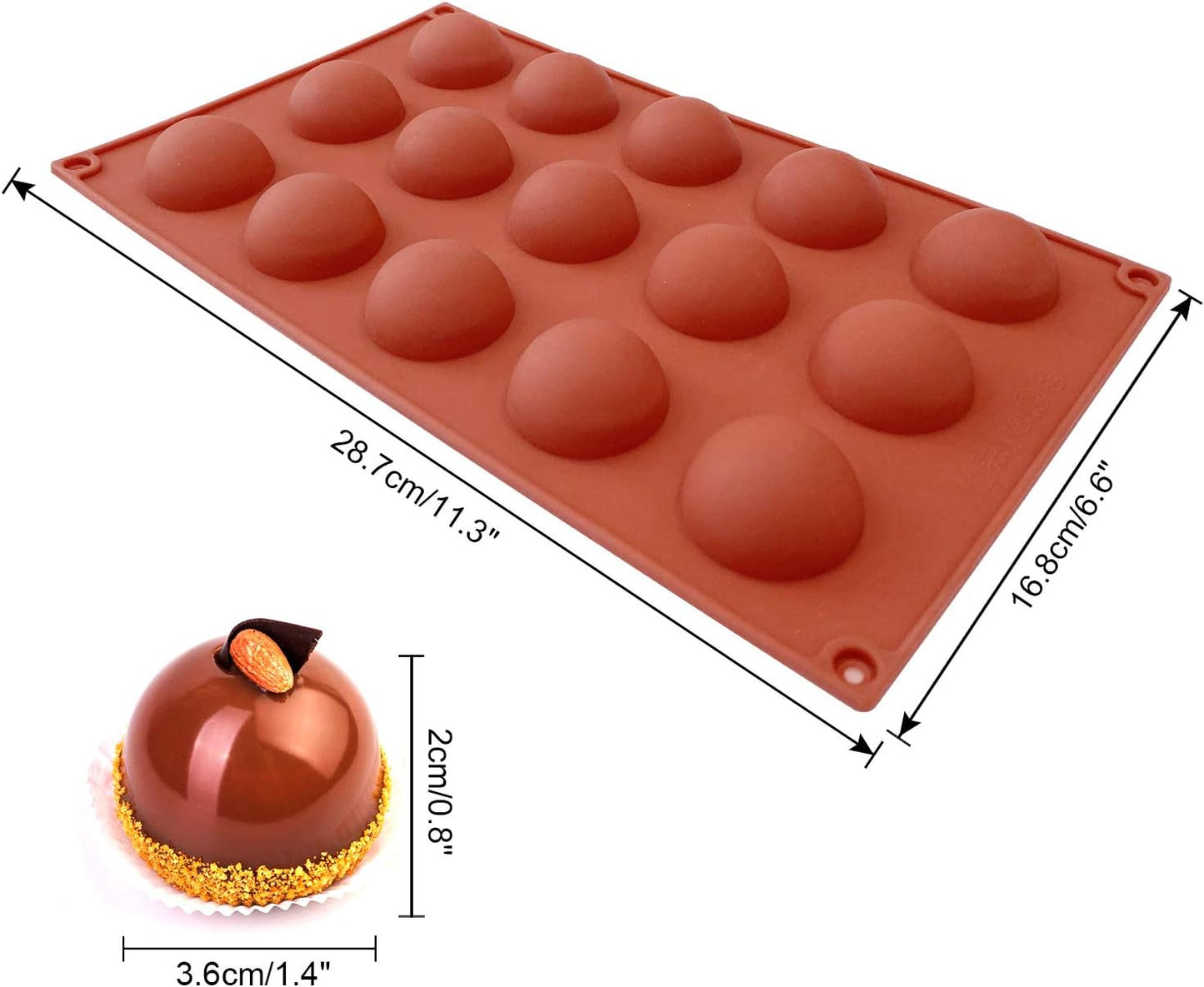 Small 15-Cavity Semi Circular Silicone Mold, 2 Packs Half Sphere Baking Molds for Making Jelly, Chocolates, and Cake