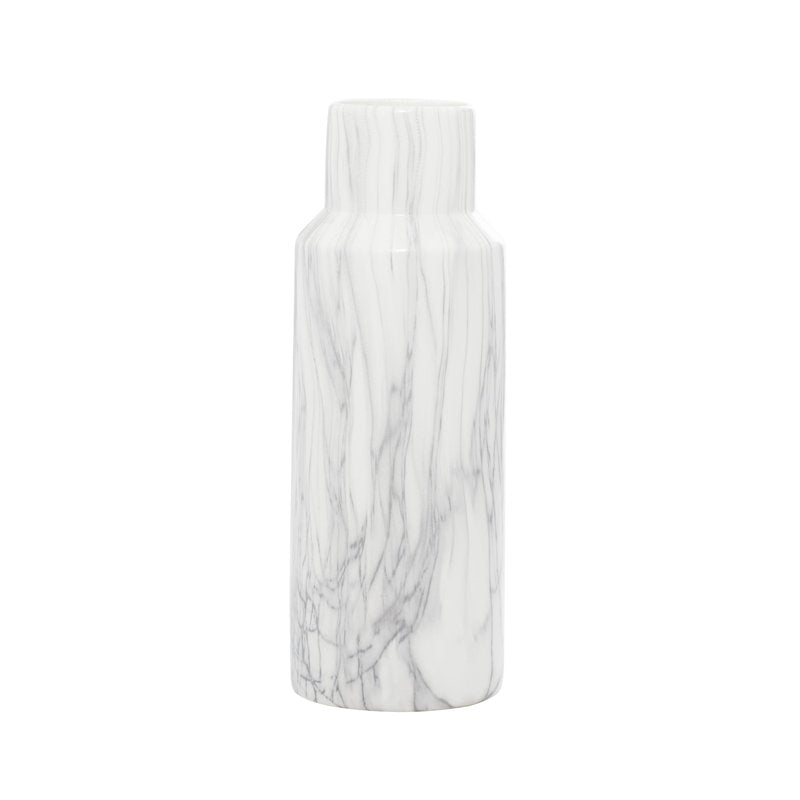 Deco 79 Ceramic Decorative Vase Faux Marble Centerpiece Vase, Flower Vase for Home Decoration 6" x 6" x 15", White