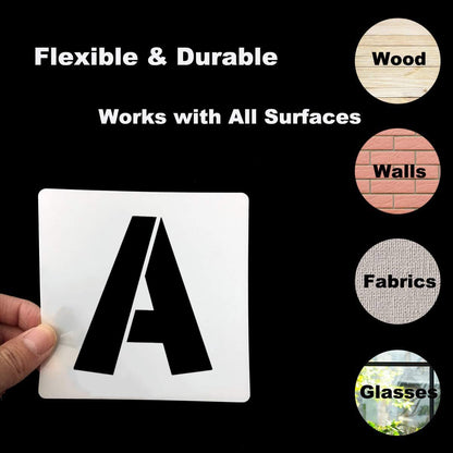 REOLAN 10 Inch Letter Stencils for Painting - 42 Pack Alphabet Letter and Number Stencil Templates with Signs for Painting, Reusable Letters Numbers Stencils for Chalkboard Wood Crafts & Wall Decor
