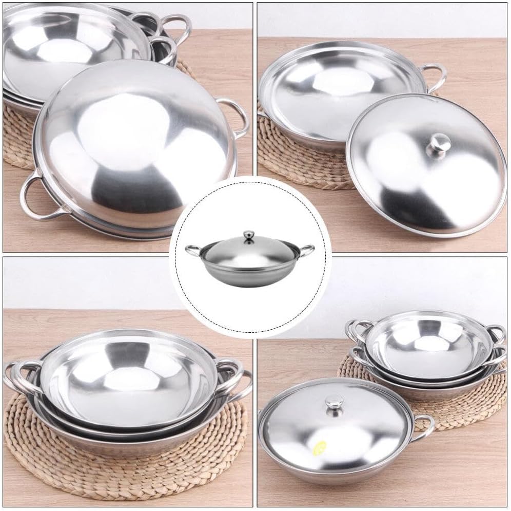 Ciieeo Shabu Shabu Hot Pot, Stainless Steel Camping Stove Cooking Pot with Lid, 22cm Chef Wok and Paella Skillet