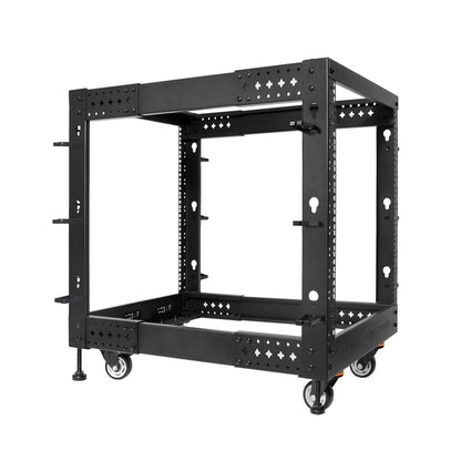 RIVECO 12U Server Rack Adjustable Depth Network 4 Post Cabinet Open Frame with Leveling Feet & Wheels Fully Rivets 1400 LBS
