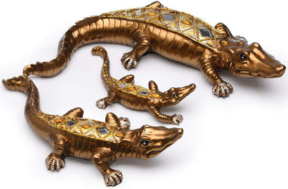 BRASSTAR Three Crocodile Statue, Resin Golden Royal Alligator Family Figurine, Home Office Art Decoration