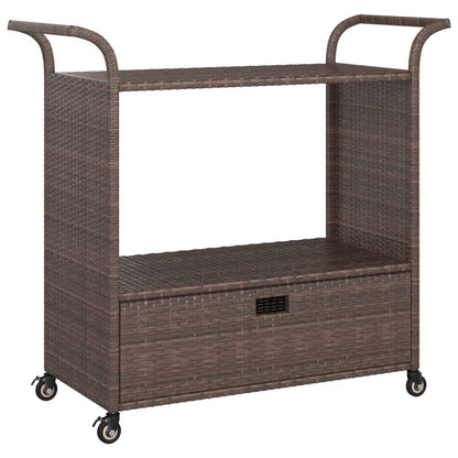 TUERYAFEK Brown Poly Rattan Bar Cart with Drawer, 39.4"x17.7"x38.2", Rolling Serving Trolley with Locking Castors