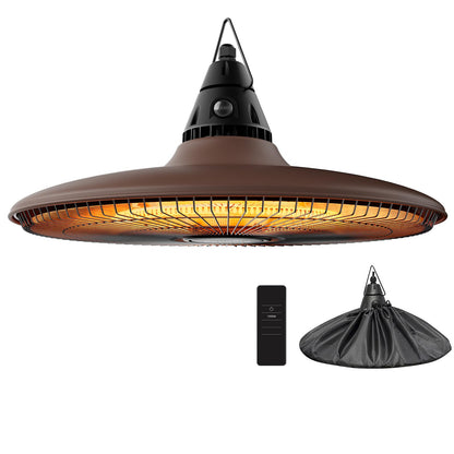 Ceiling Electric Outdoor Heater Wall-Mounted Hanging Patio 1500W Infrared Carbon Fiber Tube Heating Wall Heater for Gazebo, Balcony, Brown