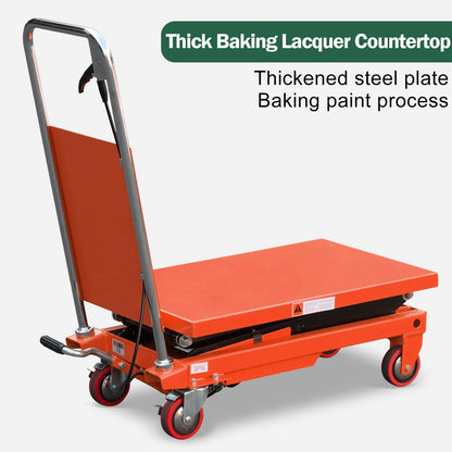 Tory Carrier Double Scissor Lift Table, 330 Lbs Capacity, Hydraulic Lift Cart 43.3" Lifting Height, Manual Scissor Lift Table W/4 Wheels, Foot Pump, Elevating Hydraulic Cart