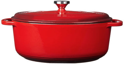 Lodge Oval Dutch Oven - Enameled Cast Iron Oval Dutch Oven with Lid - Family Size Cooking Pot with Dual Handles for Sourdough Bread Baking & Everyday Cooking - 7 Quart - Red