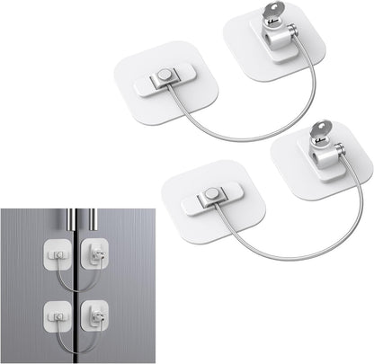 White Fridge Lock, 2 Pack with 4 Keys, Childproof Refrigerator Locks, Freezer and Drawer Lock, No Tools Required