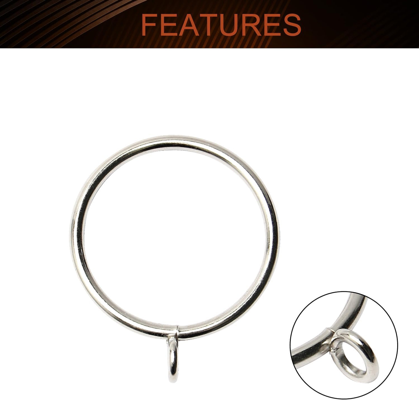 MroMax 24 Pcs Curtain Rings with Eyelets, 1-3/4 Inch Metal Silver, 45mm Inner Diameter, Fits 1-1/2 Inch Curtain Rod
