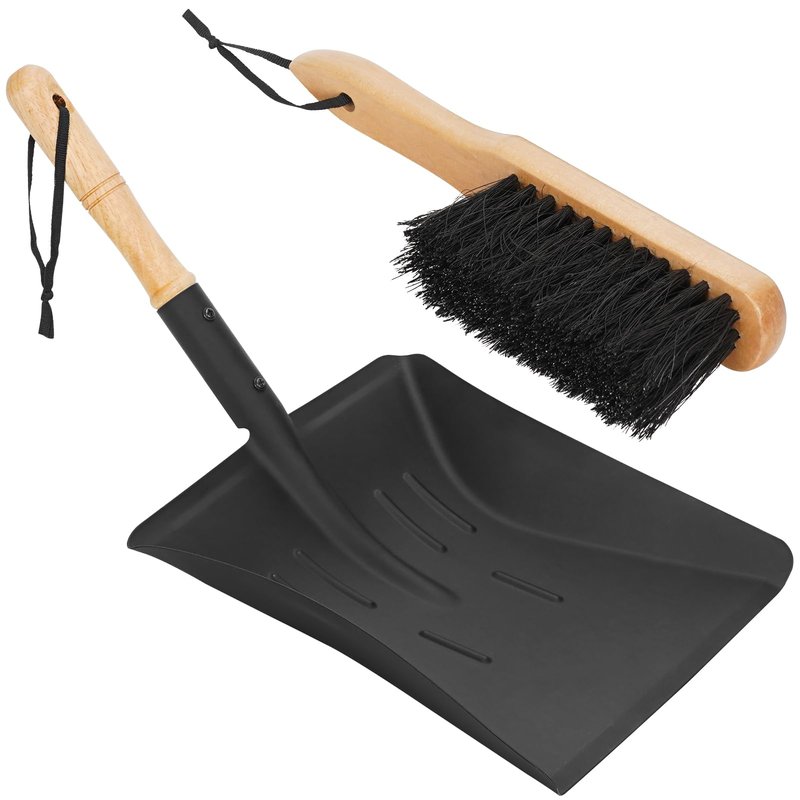 Permade Fireplace Ash Shovel and Brush Set, Coal Shovel and Hearth Brush Set, Fireplace Tools Set Indoor Outdoor Rust Resistant Made of Natural Wood & Coco Bristles for Easy Cleaning