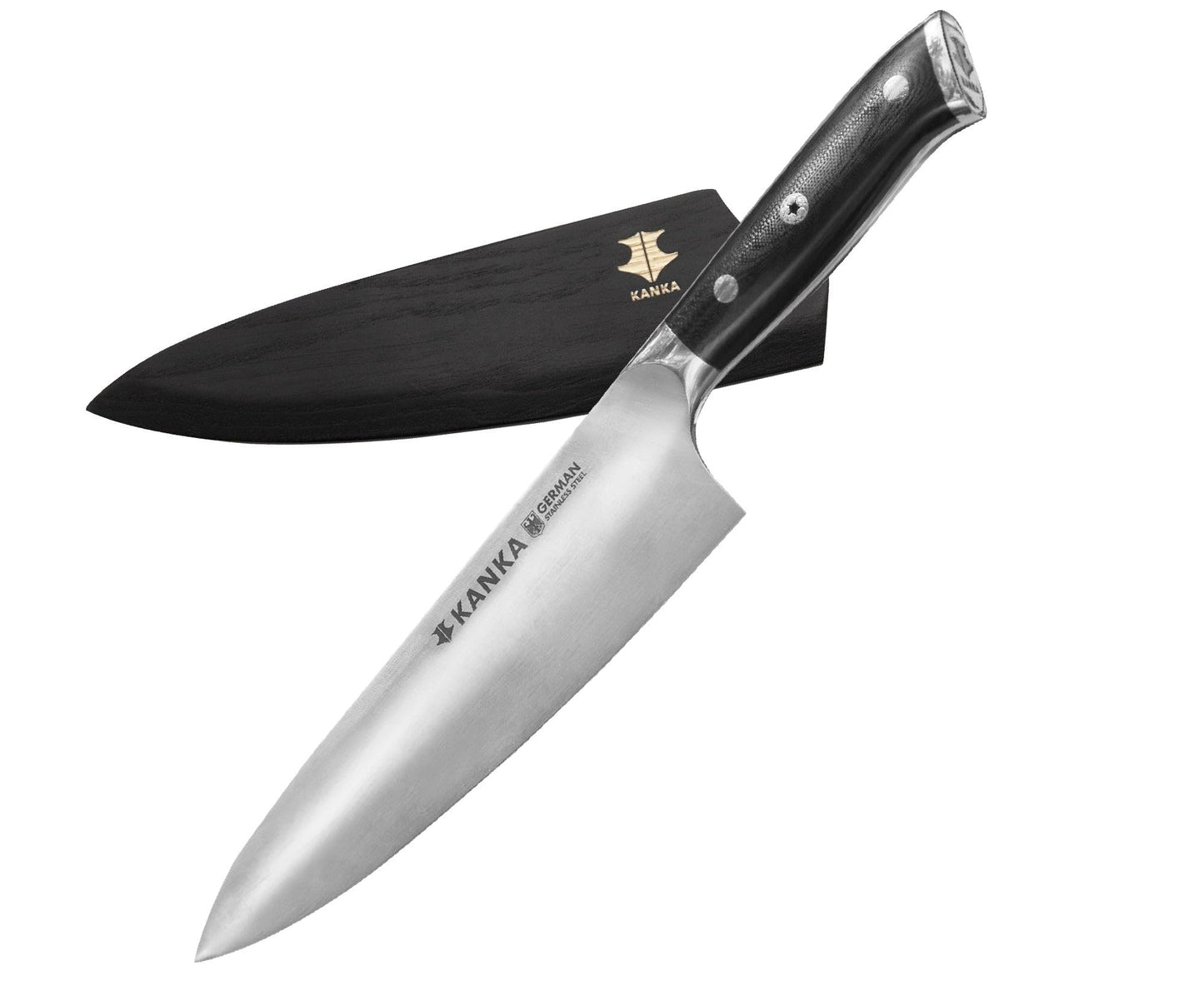 KANKA Professional 8 inch Chef Knife – High Grade 1.4116 Stainless Steel, Ultra-Premium G-10 Fiberglass Handle, Premium Wood Sheath Included – Essential Kitchen Knife for Chefs