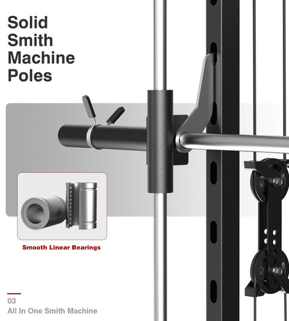 DONOW Smith Machine with Weight Stacks, Multi Function Home Gym System Training Power Cage Squat Rack Dual Cable Crossover Machine All in One
