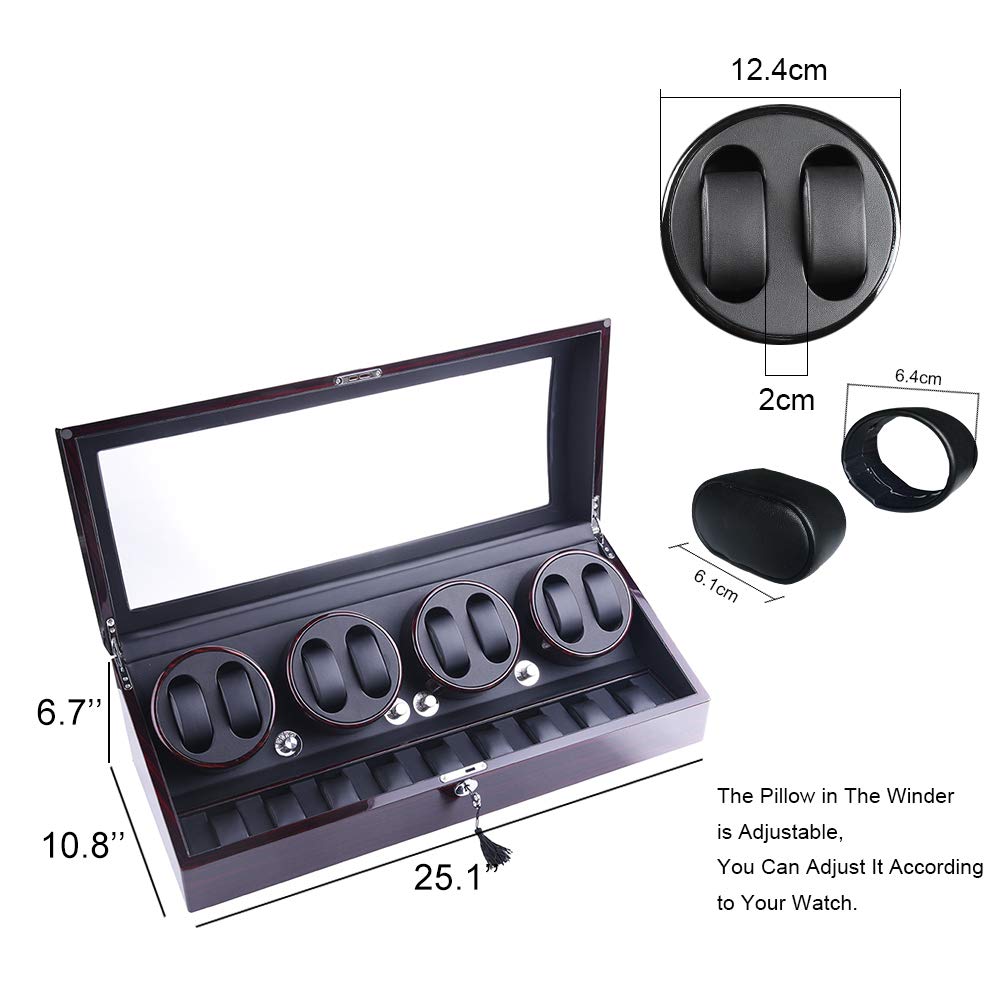 udgtee XTELARY Automatic Watch Winder, Watch Winders with 8 Winder Positions, 9 Storage Spaces, Super Quiet Motor, 4 Rotation Modes, and Dual Power Supply for Men and Women Watches