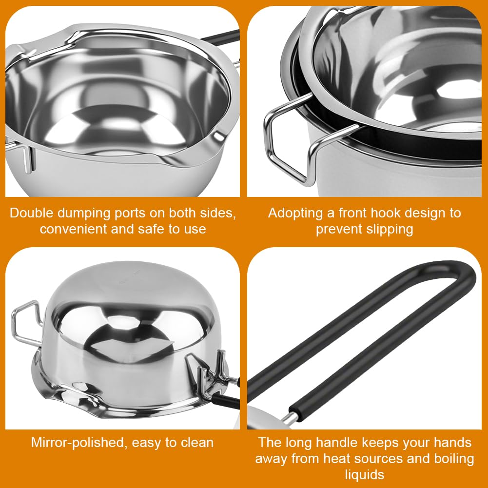 Stainless Steel Double Boiler Melting Pot (600/1600ML) & Silicone Scraper,Tridented Tool,Chocolate Spoon,Large Capacity Chocolate Melting Pot for Butter Candy Butter Cheese Making